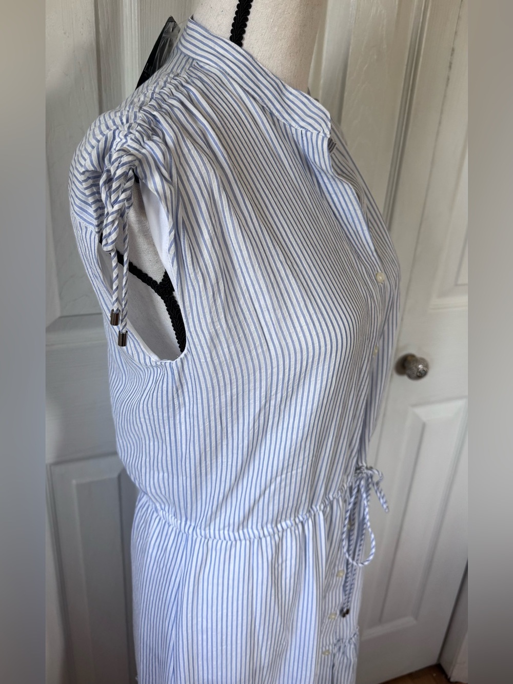 Ralph Lauren Light Blue and White Striped Drawstring Midi Dress - Picture 2 of 10